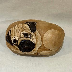 M Pollock Hand Painted Bull Dog on Pebble Rock 4.5" Paperweight 1991 Signed